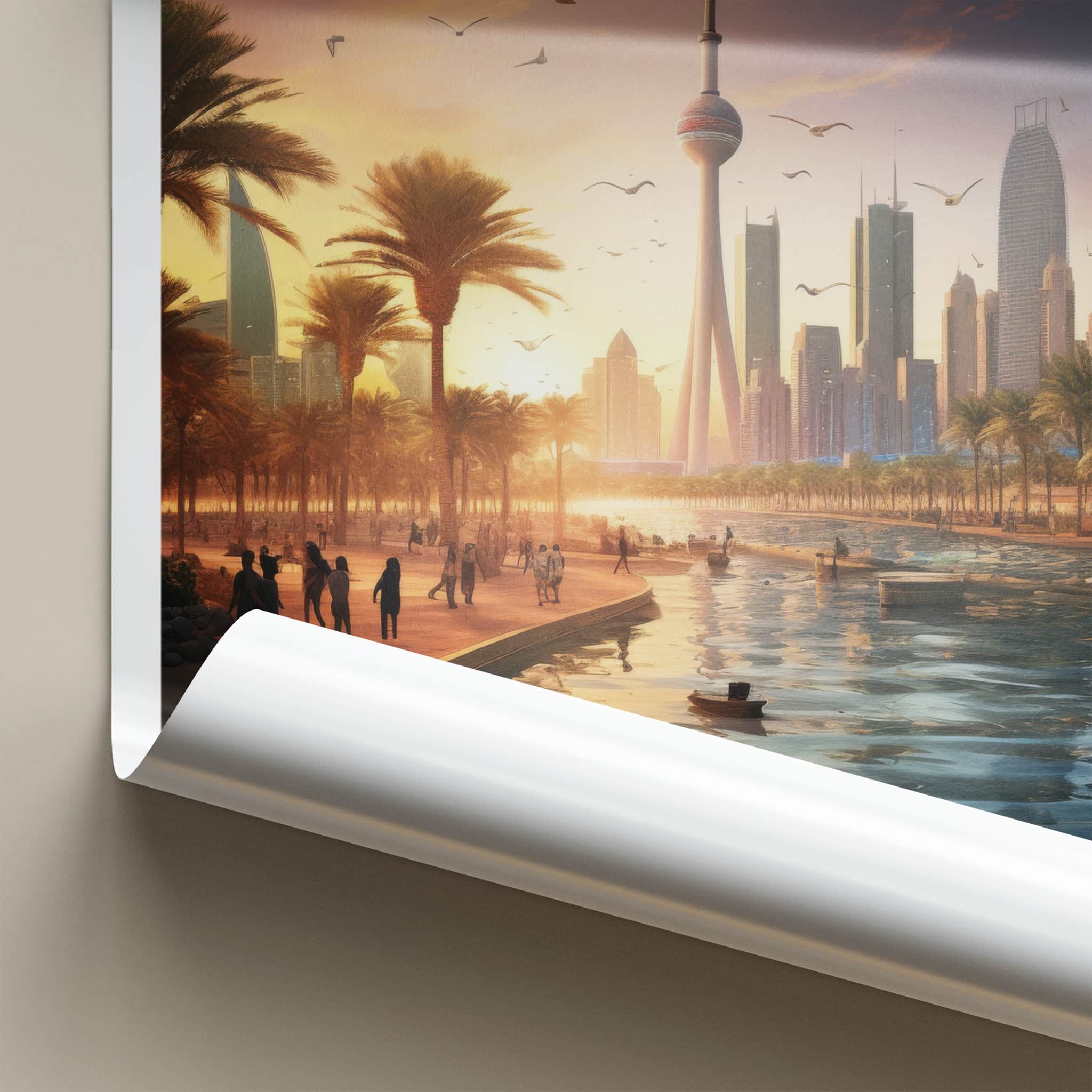Kuwait City Poster - Kuwait Travel Art - Golden Hour Skyline Home Decor