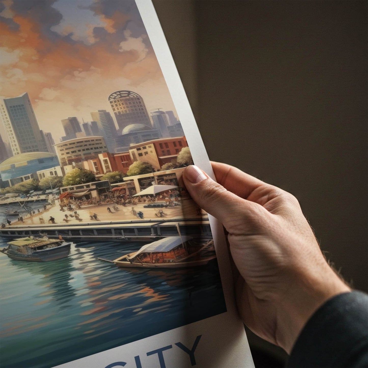 Kuwait City Poster - Kuwait Travel Art - Waterfront City Sunset Home Decor