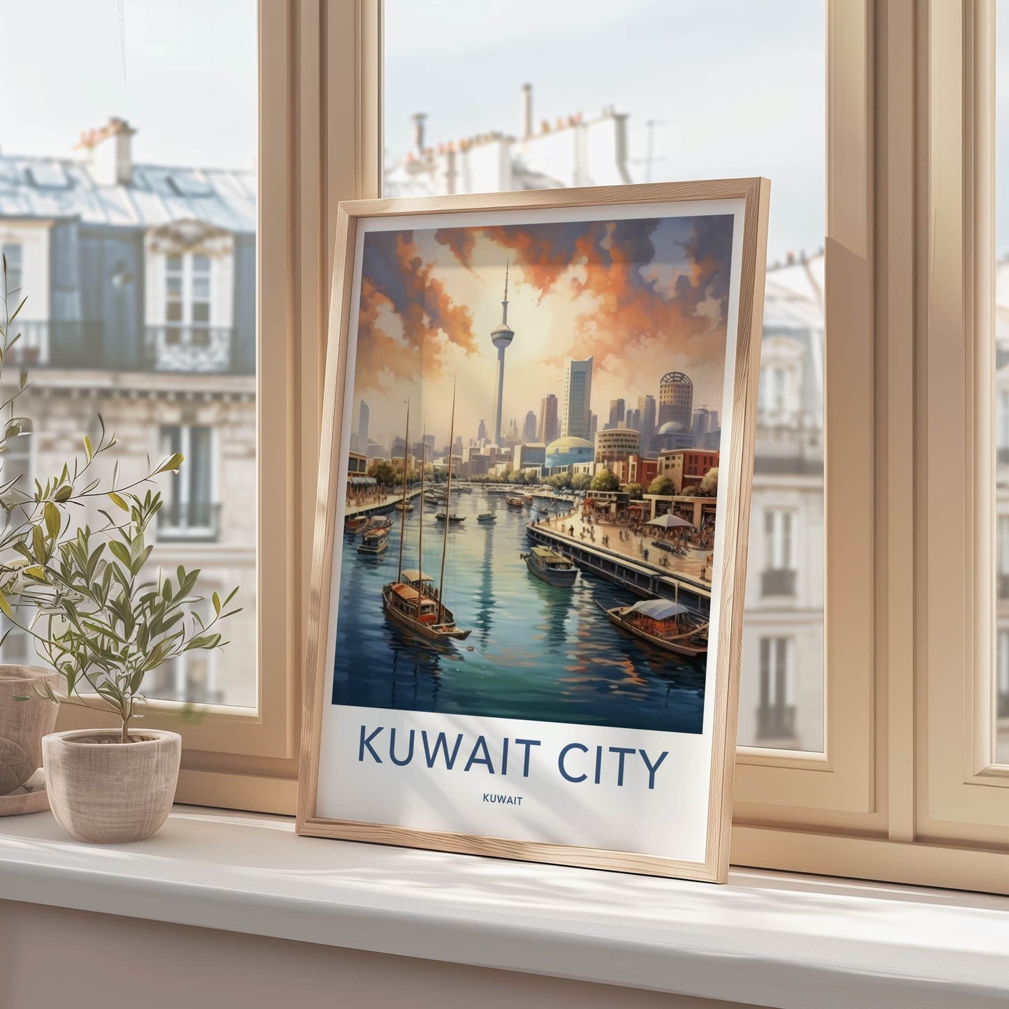 Kuwait City Poster - Kuwait Travel Art - Waterfront City Sunset Home Decor