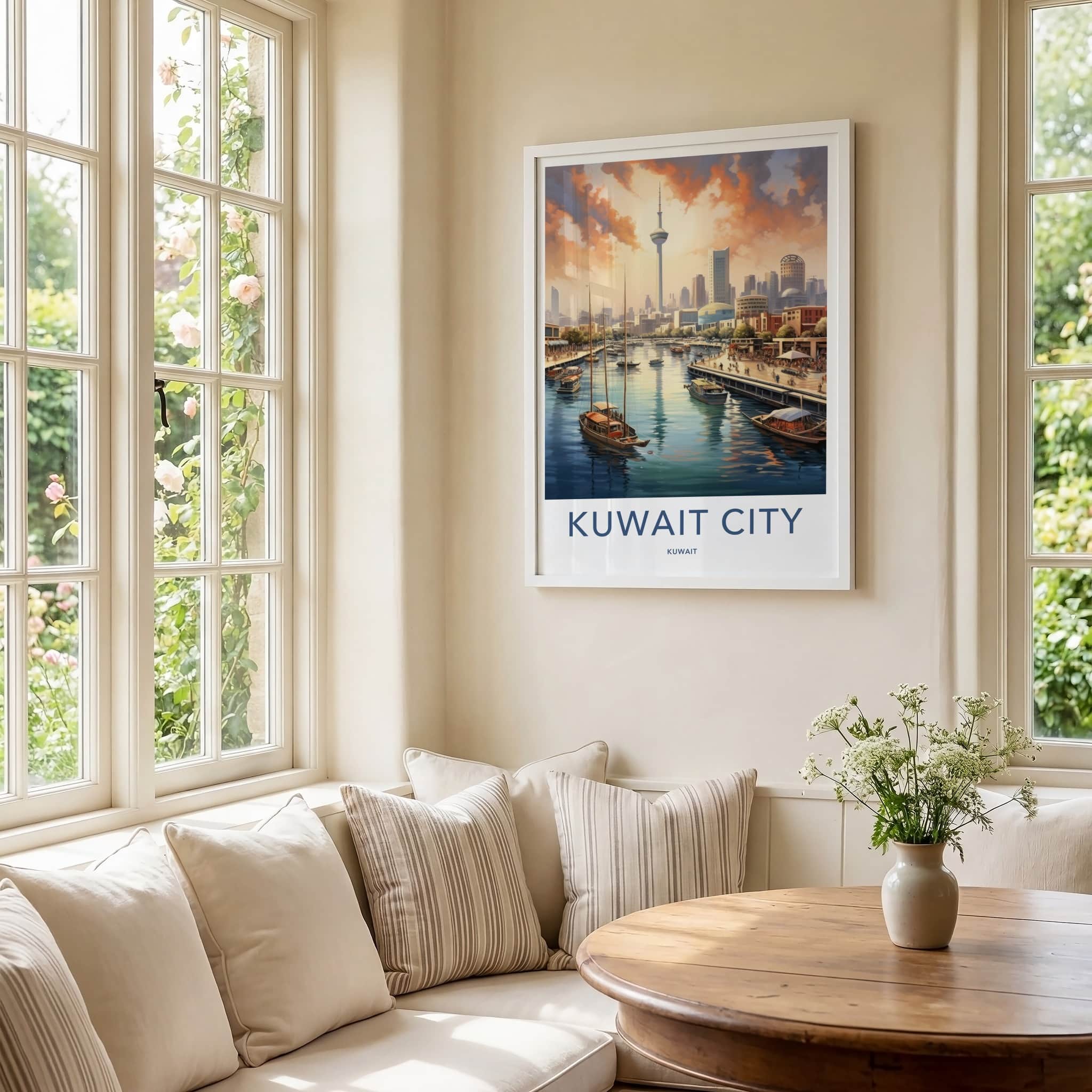 Kuwait City Poster - Kuwait Travel Art - Waterfront City Sunset Home Decor