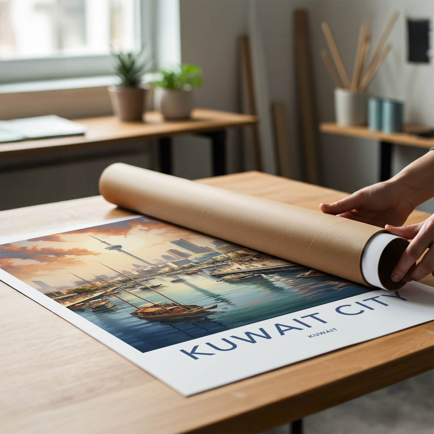 Kuwait City Poster - Kuwait Travel Art - Waterfront City Sunset Home Decor