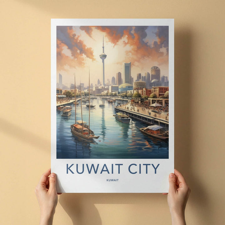 Kuwait City Poster - Kuwait Travel Art - Waterfront City Sunset Home Decor
