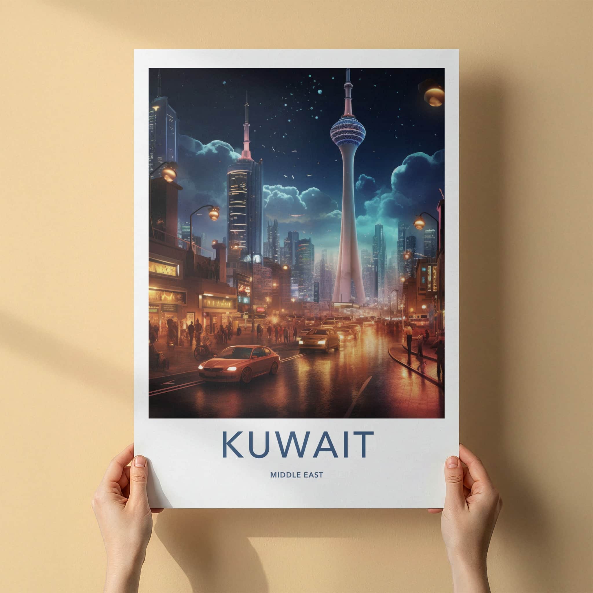 Kuwait City Poster - Kuwait Wall Art - Night Cityscape Tower Home Decor
