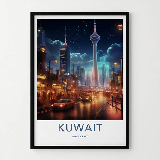 Kuwait City Poster - Kuwait Wall Art - Night Cityscape Tower Home Decor