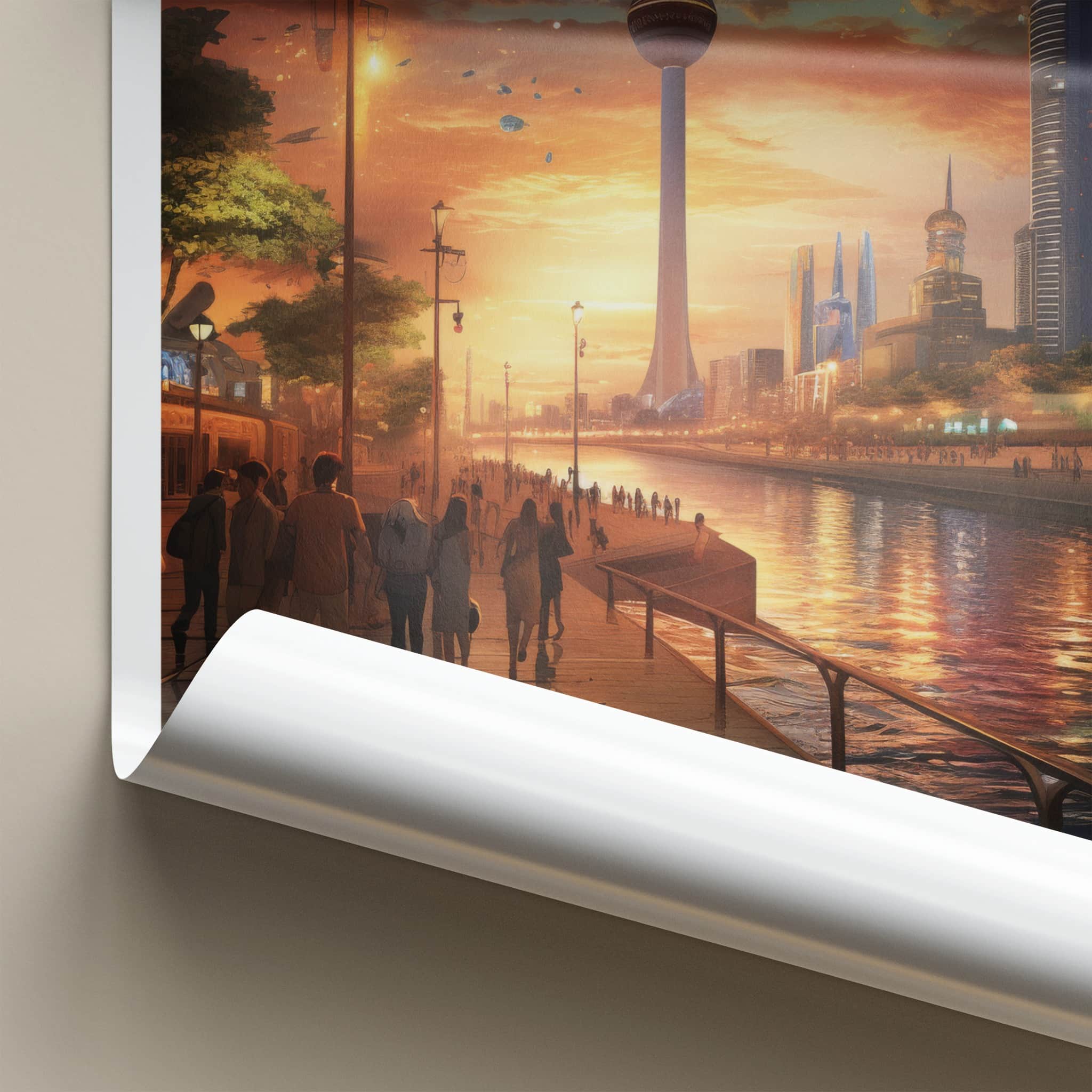 Kuwait Poster - Kuwait Travel Art - Futuristic City Sunset Home Decor