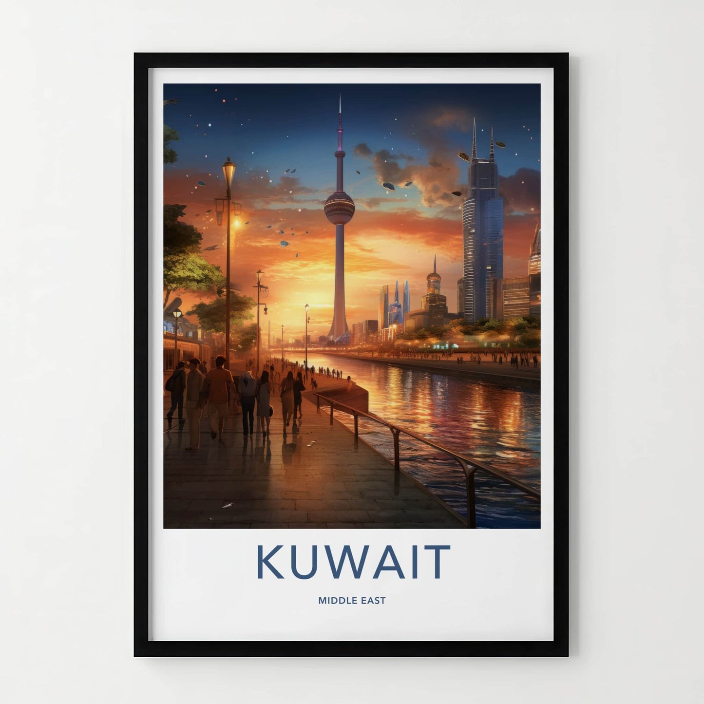 Kuwait Poster - Kuwait Travel Art - Futuristic City Sunset Home Decor