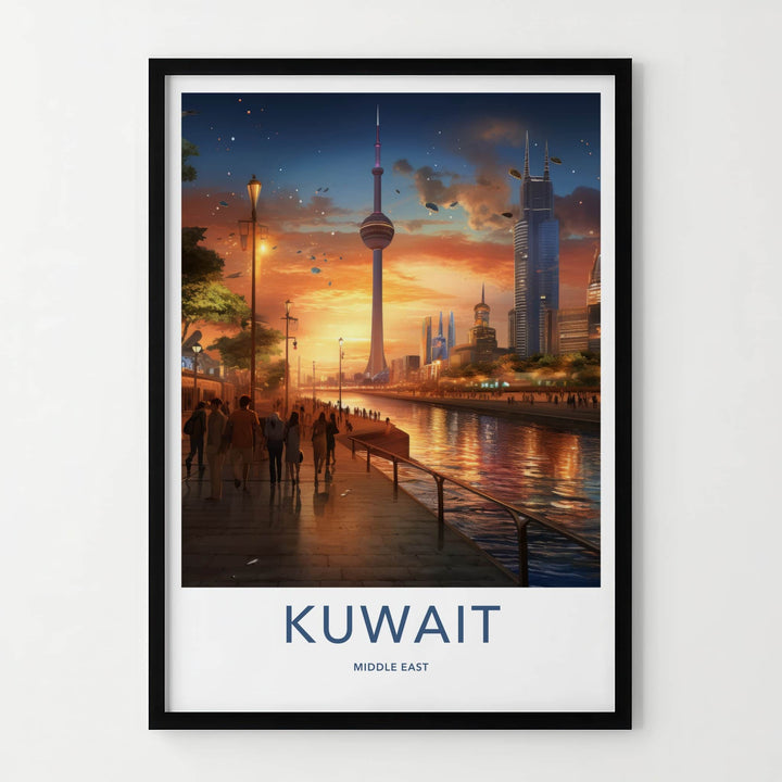 Kuwait Poster - Kuwait Travel Art - Futuristic City Sunset Home Decor