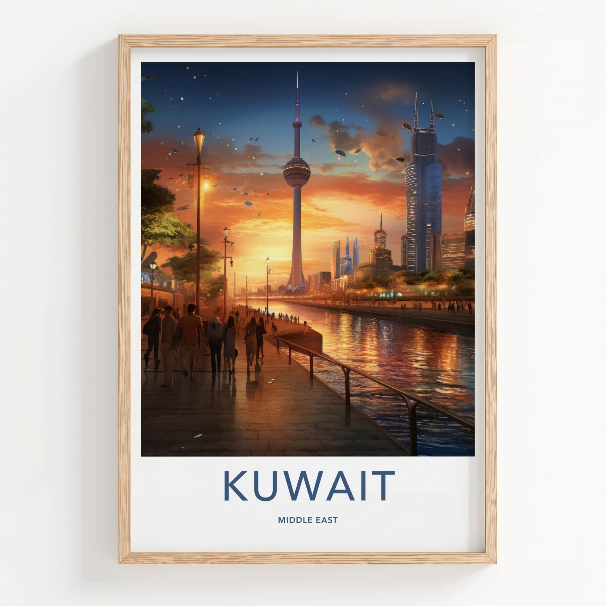 Kuwait Poster - Kuwait Travel Art - Futuristic City Sunset Home Decor