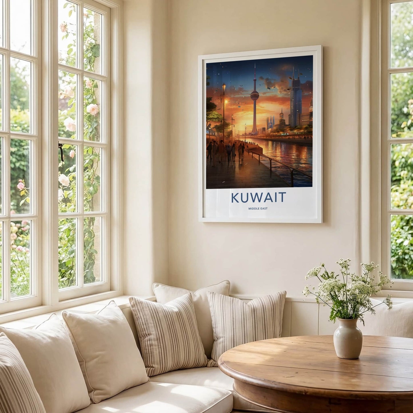 Kuwait Poster - Kuwait Travel Art - Futuristic City Sunset Home Decor