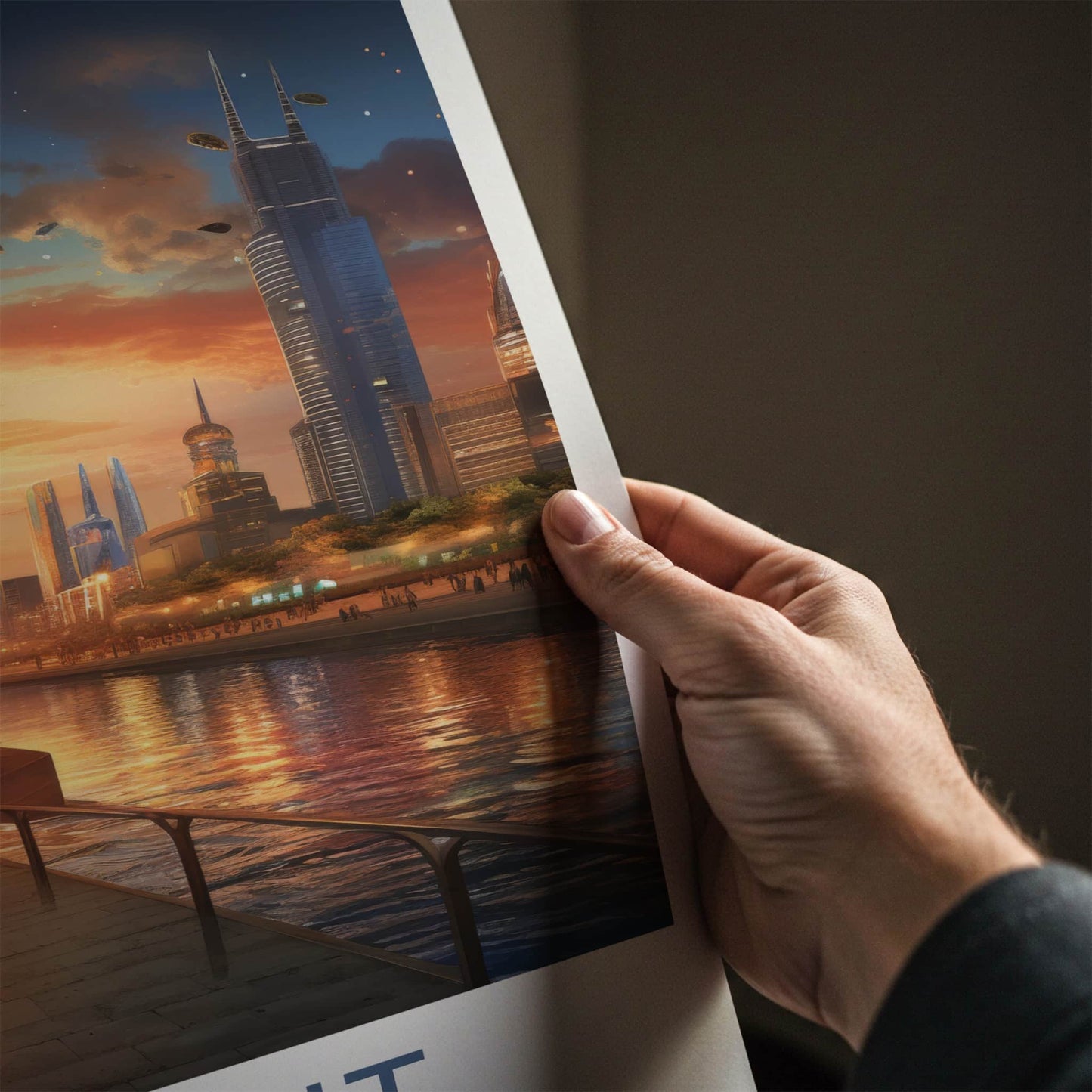 Kuwait Poster - Kuwait Travel Art - Futuristic City Sunset Home Decor