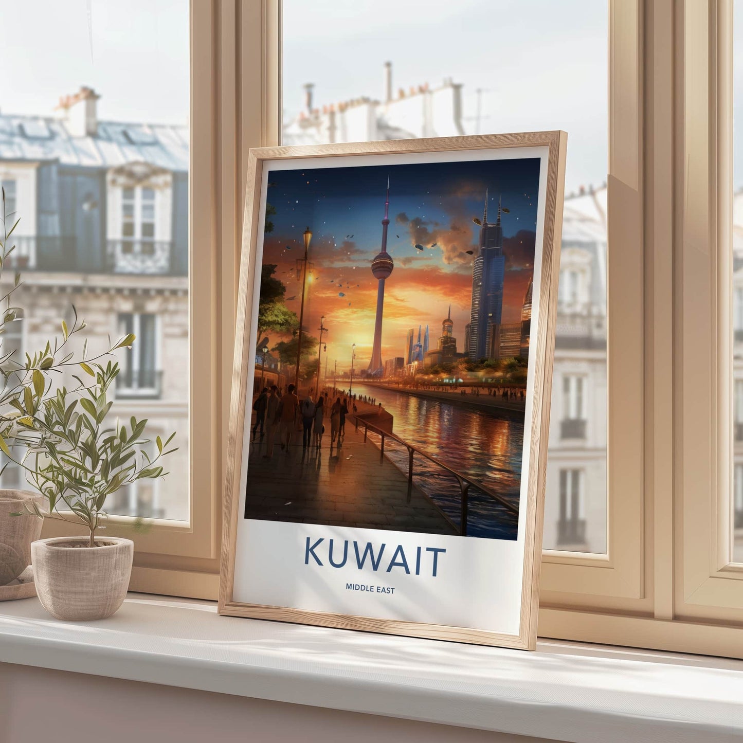 Kuwait Poster - Kuwait Travel Art - Futuristic City Sunset Home Decor