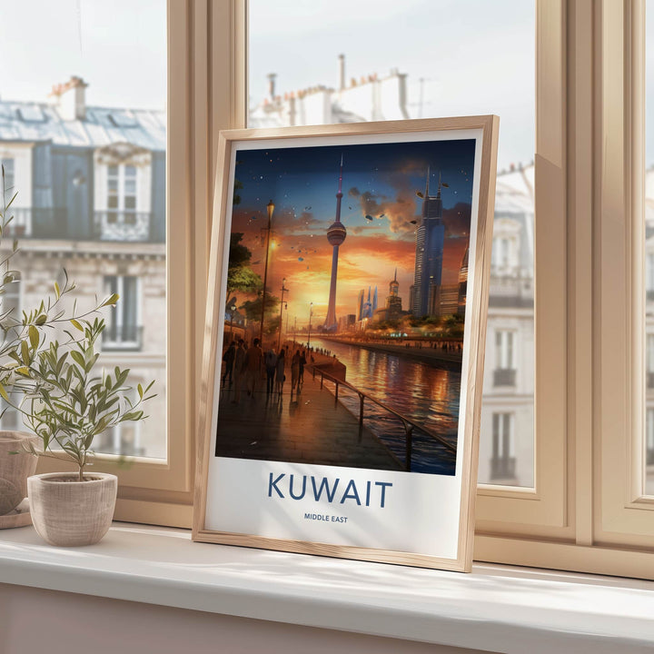 Kuwait Poster - Kuwait Travel Art - Futuristic City Sunset Home Decor