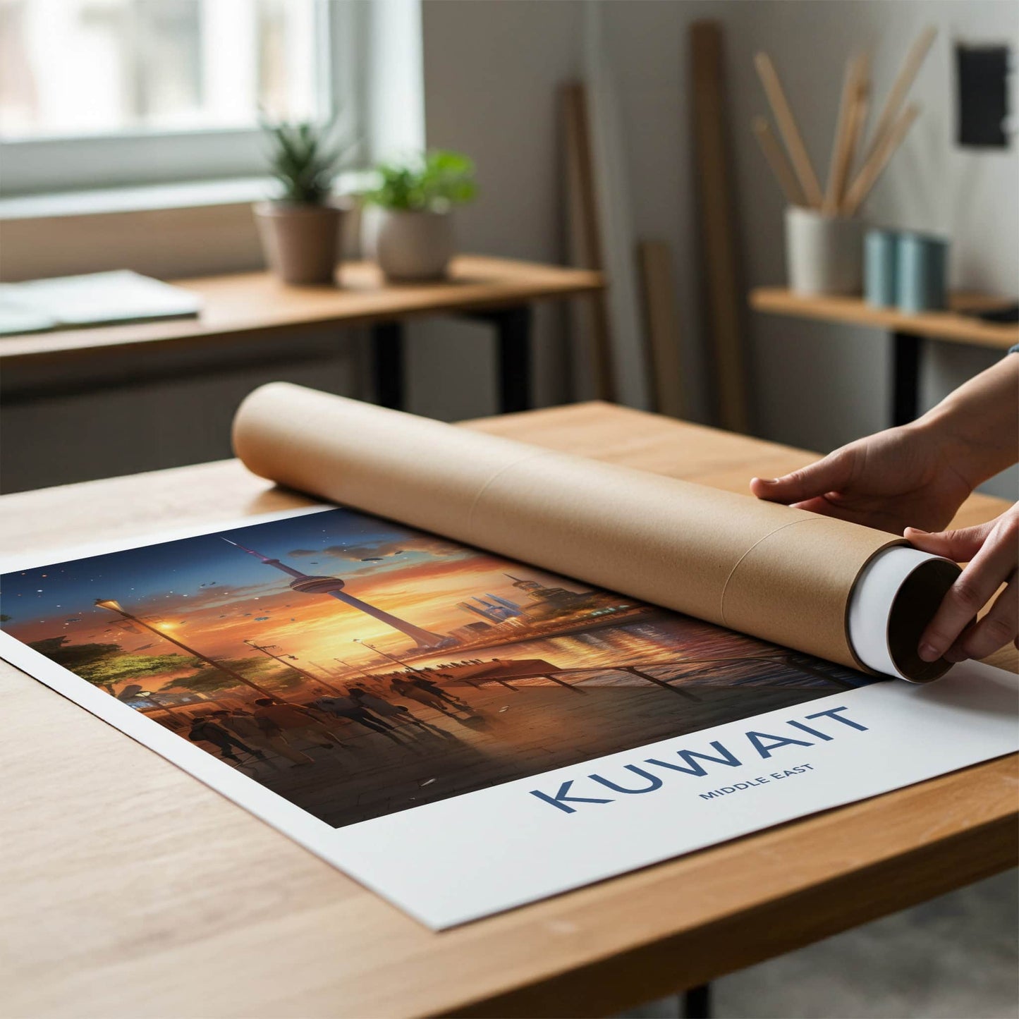 Kuwait Poster - Kuwait Travel Art - Futuristic City Sunset Home Decor