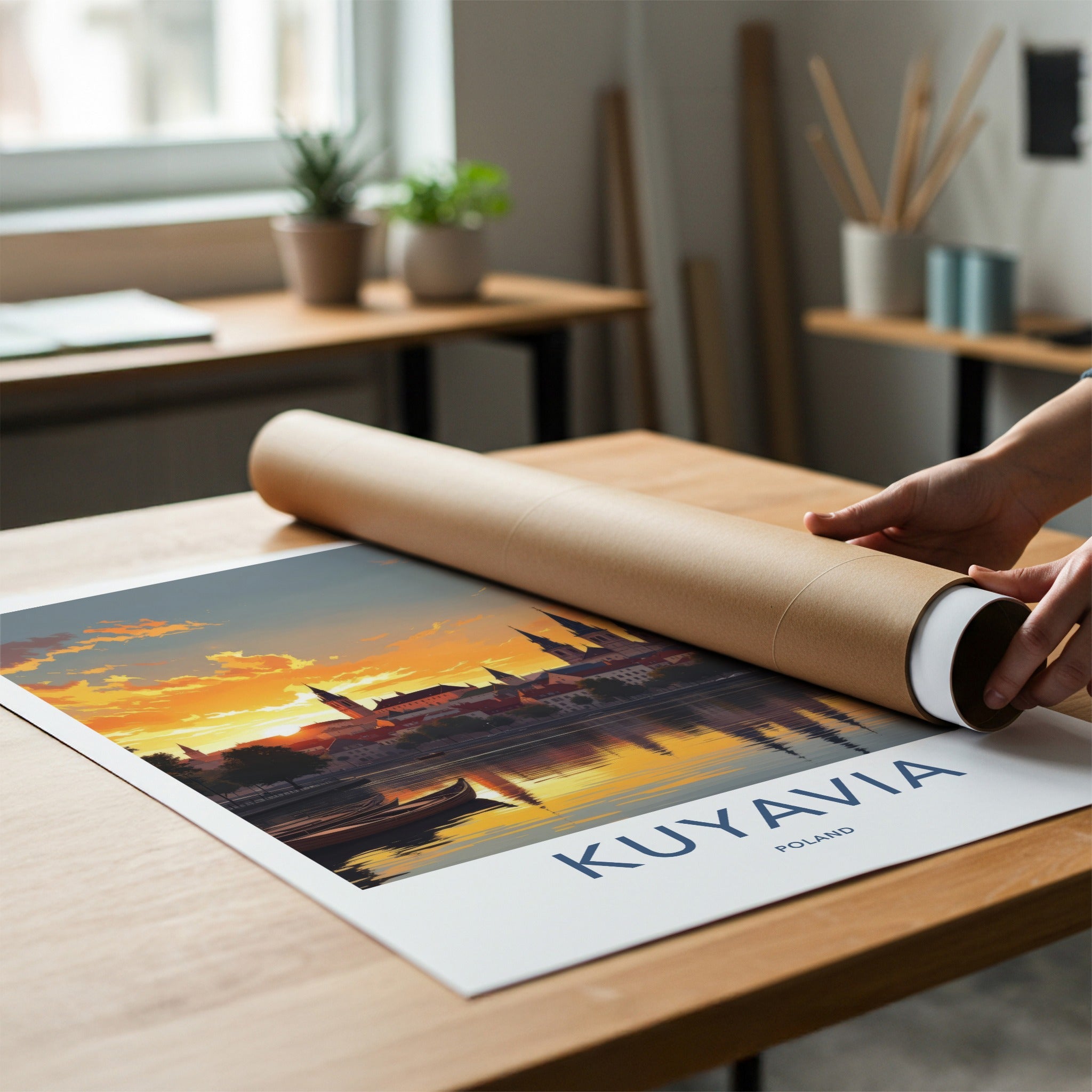 Kuyavia Poster - Poland Art Print - Golden River Sunset Home Decor
