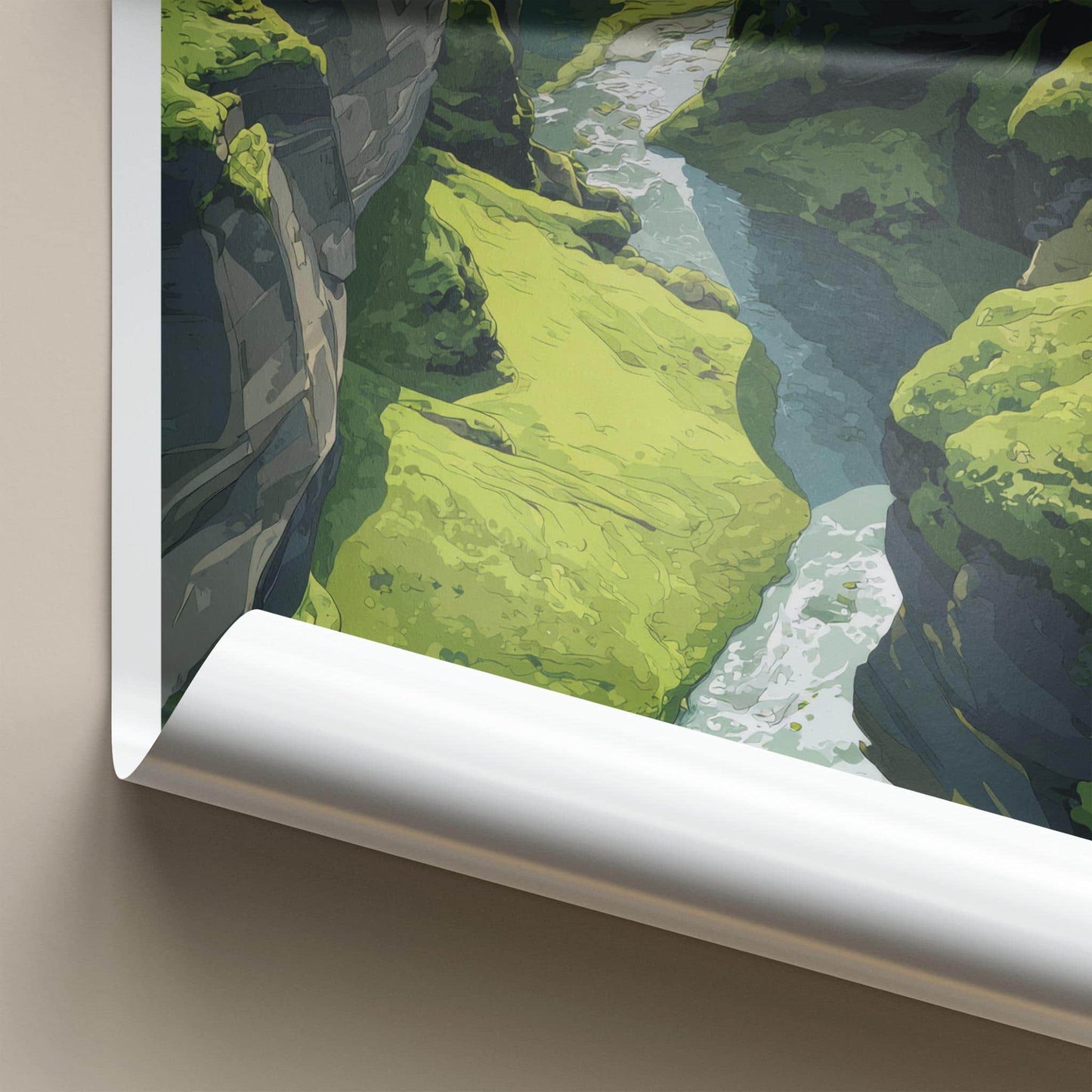 KVERNUFOSS Poster - Iceland Travel Art - Lush Green Canyon Home Decor