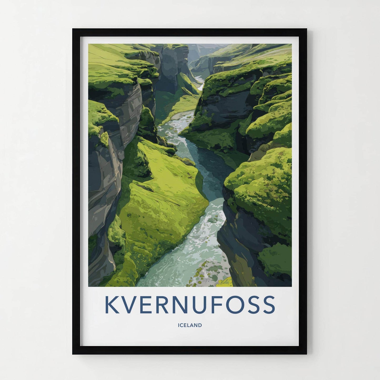 KVERNUFOSS Poster - Iceland Travel Art - Lush Green Canyon Home Decor