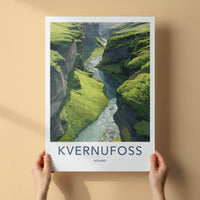 KVERNUFOSS Poster - Iceland Travel Art - Lush Green Canyon Home Decor