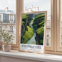 KVERNUFOSS Poster - Iceland Travel Art - Lush Green Canyon Home Decor