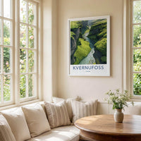 KVERNUFOSS Poster - Iceland Travel Art - Lush Green Canyon Home Decor