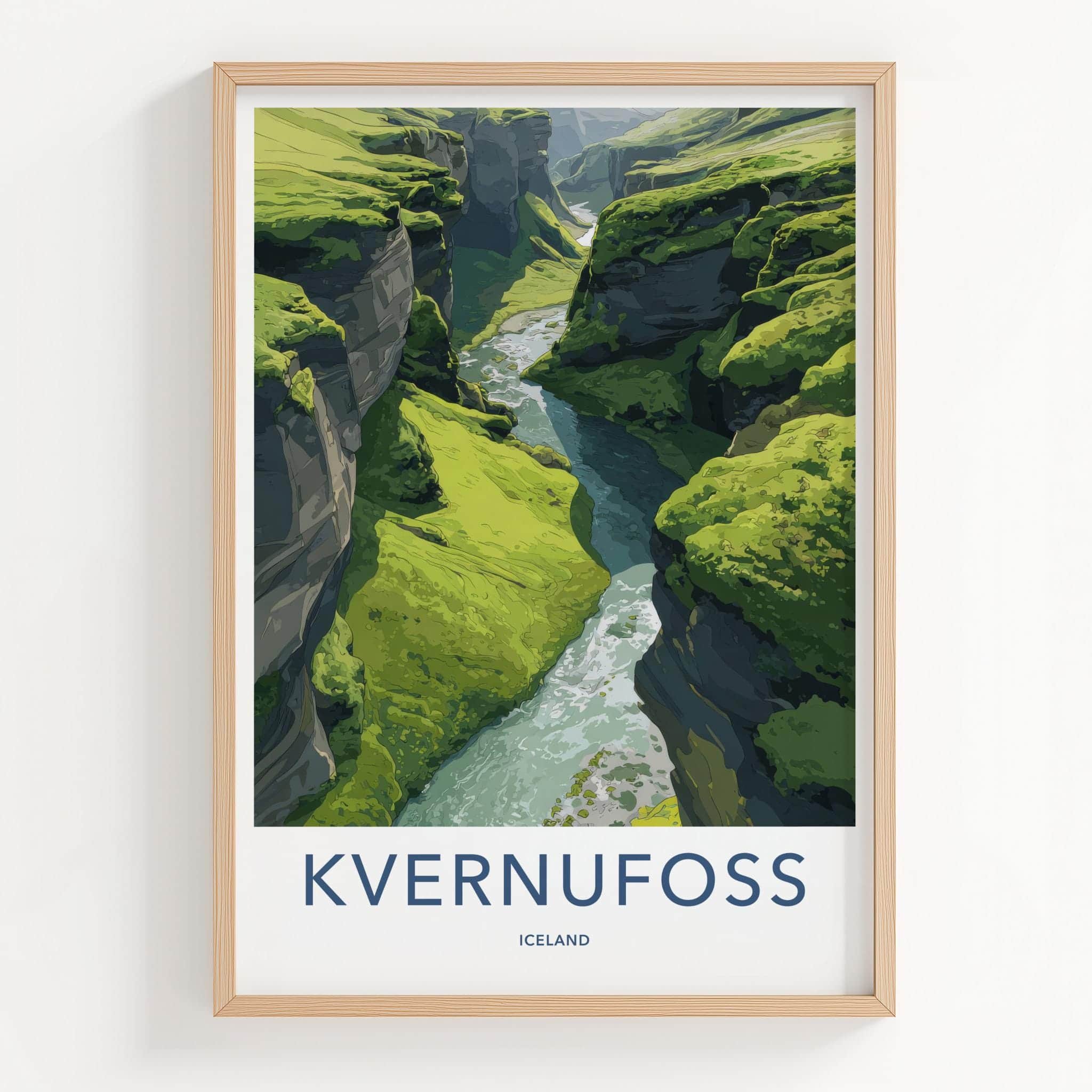 KVERNUFOSS Poster - Iceland Travel Art - Lush Green Canyon Home Decor