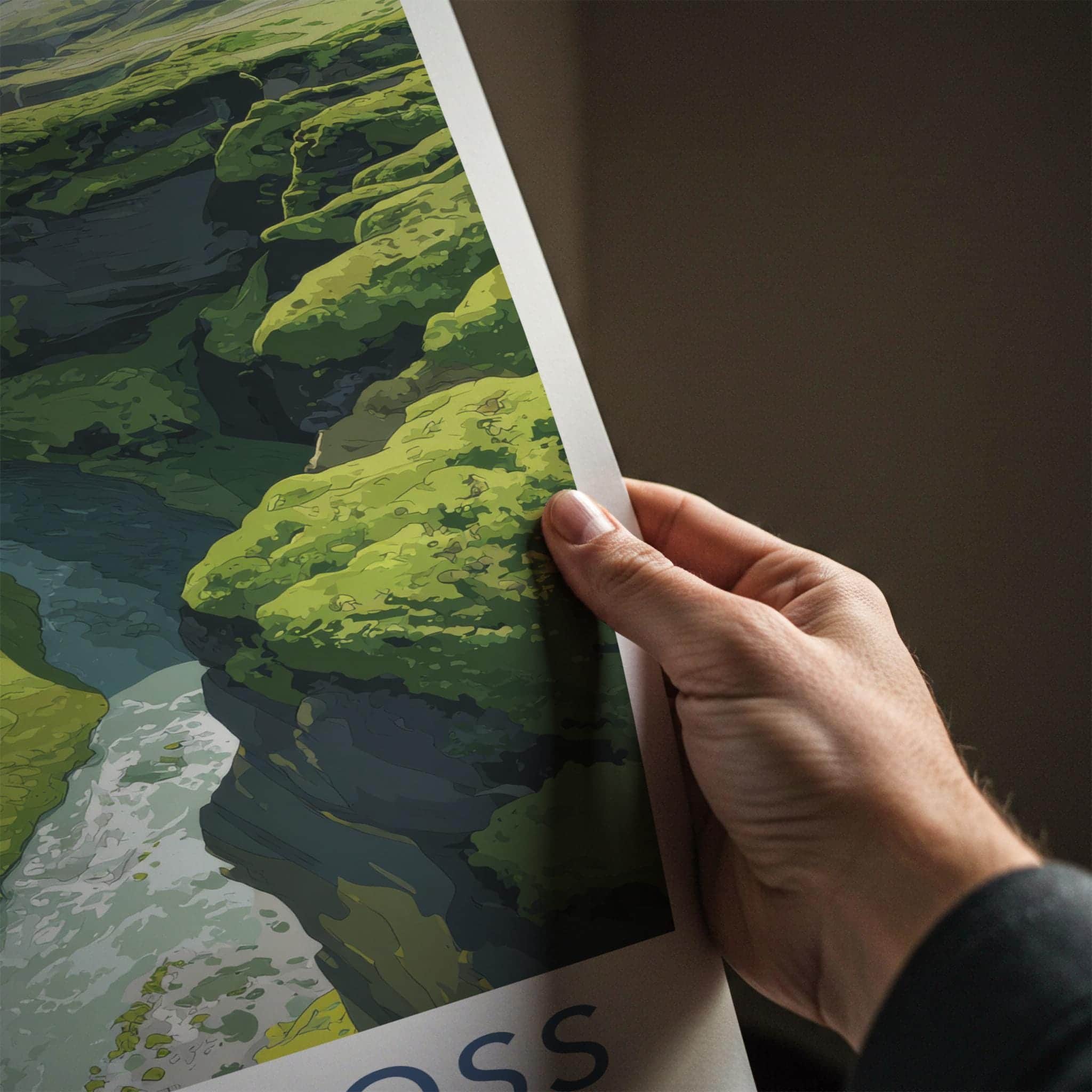 KVERNUFOSS Poster - Iceland Travel Art - Lush Green Canyon Home Decor