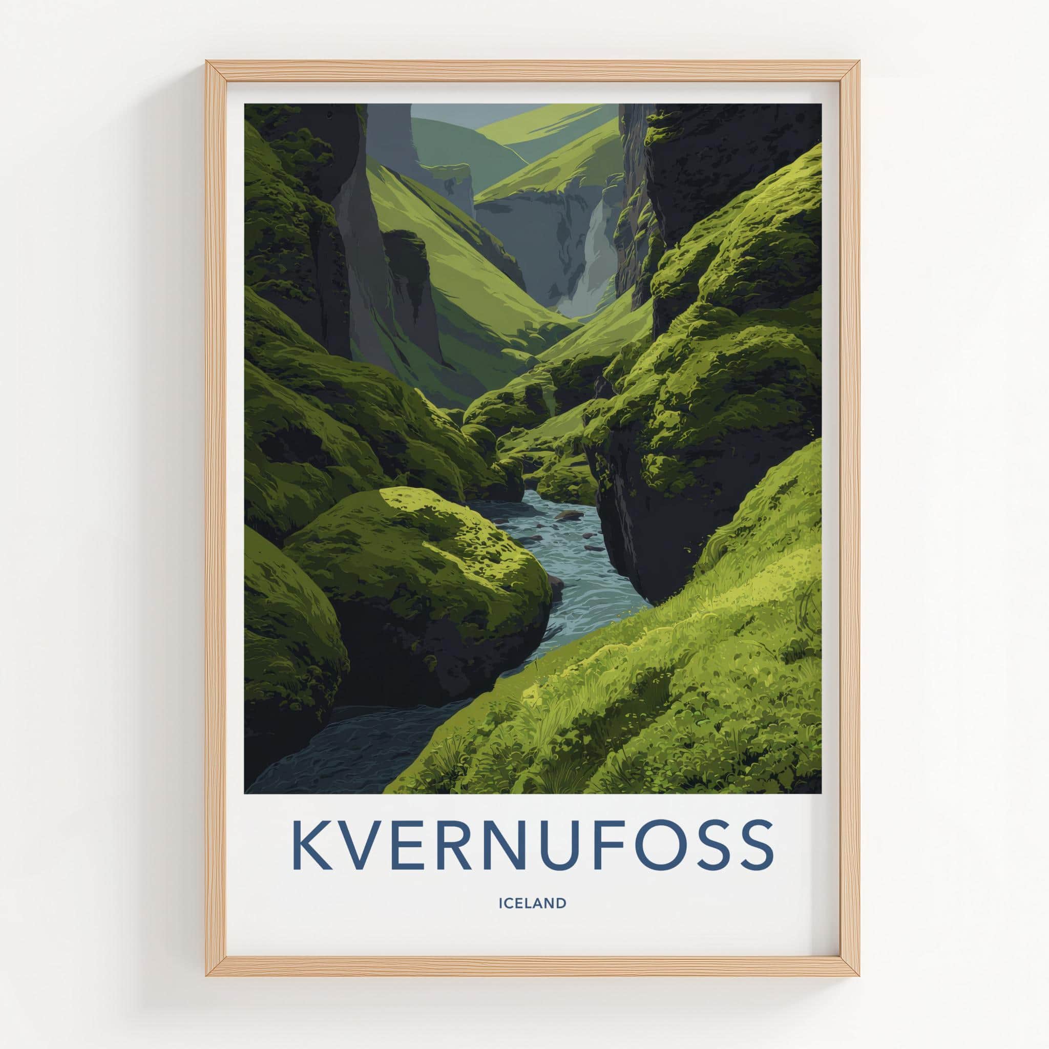 Kvernufoss Poster - Iceland Travel Art - Mossy Canyon River Wall Decor