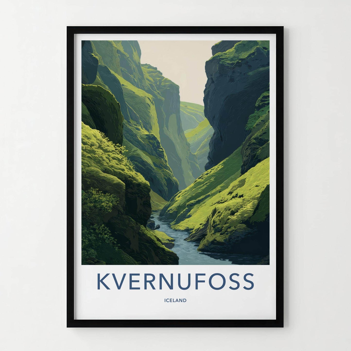 Kvernunfoss Poster - Iceland Travel Art - Lush Green Gorge Home Decor