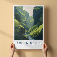 Kvernunfoss Poster - Iceland Travel Art - Lush Green Gorge Home Decor