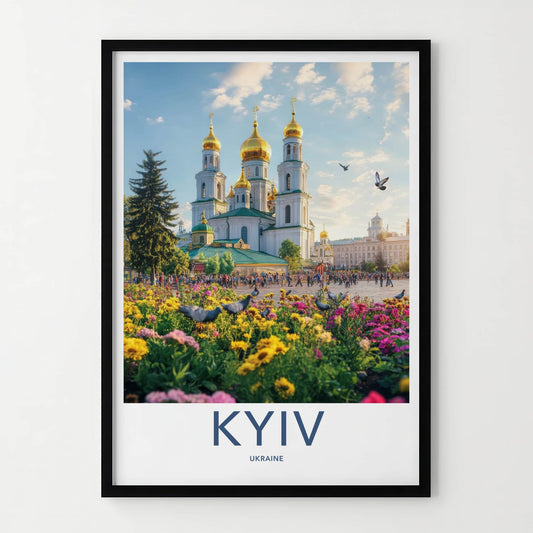 Kyiv Poster - Ukraine Travel Art - Golden Dome Cathedral Home Decor