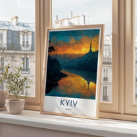 Kyiv Poster - Ukraine Travel Art - Golden River Skyline Wall Decor