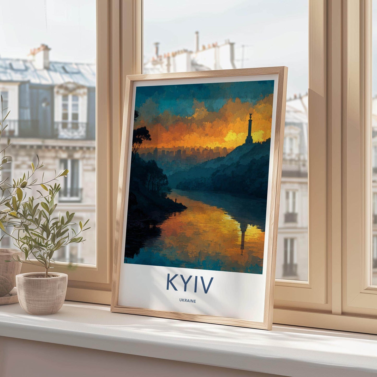Kyiv Poster - Ukraine Travel Art - Golden River Skyline Wall Decor