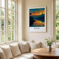 Kyiv Poster - Ukraine Travel Art - Golden River Skyline Wall Decor