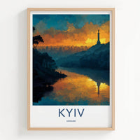Kyiv Poster - Ukraine Travel Art - Golden River Skyline Wall Decor
