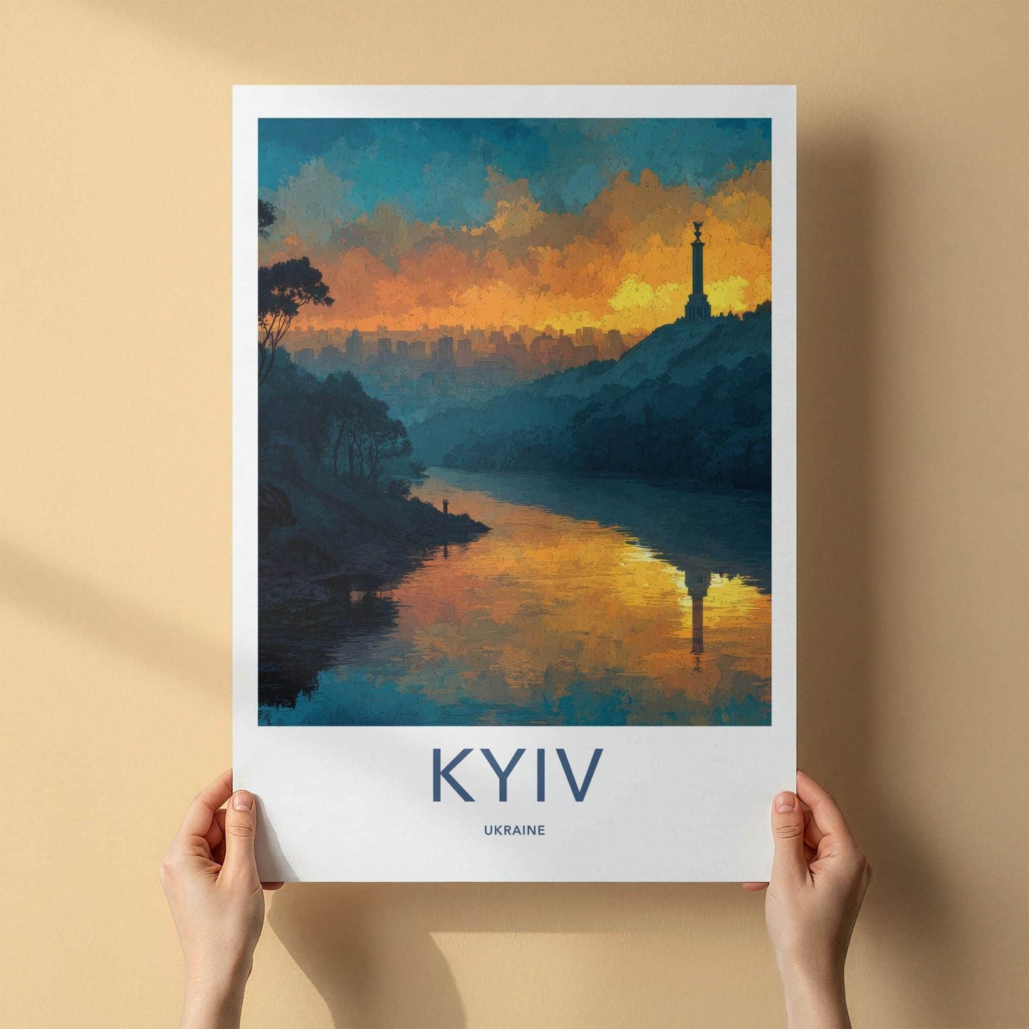 Kyiv Poster - Ukraine Travel Art - Golden River Skyline Wall Decor