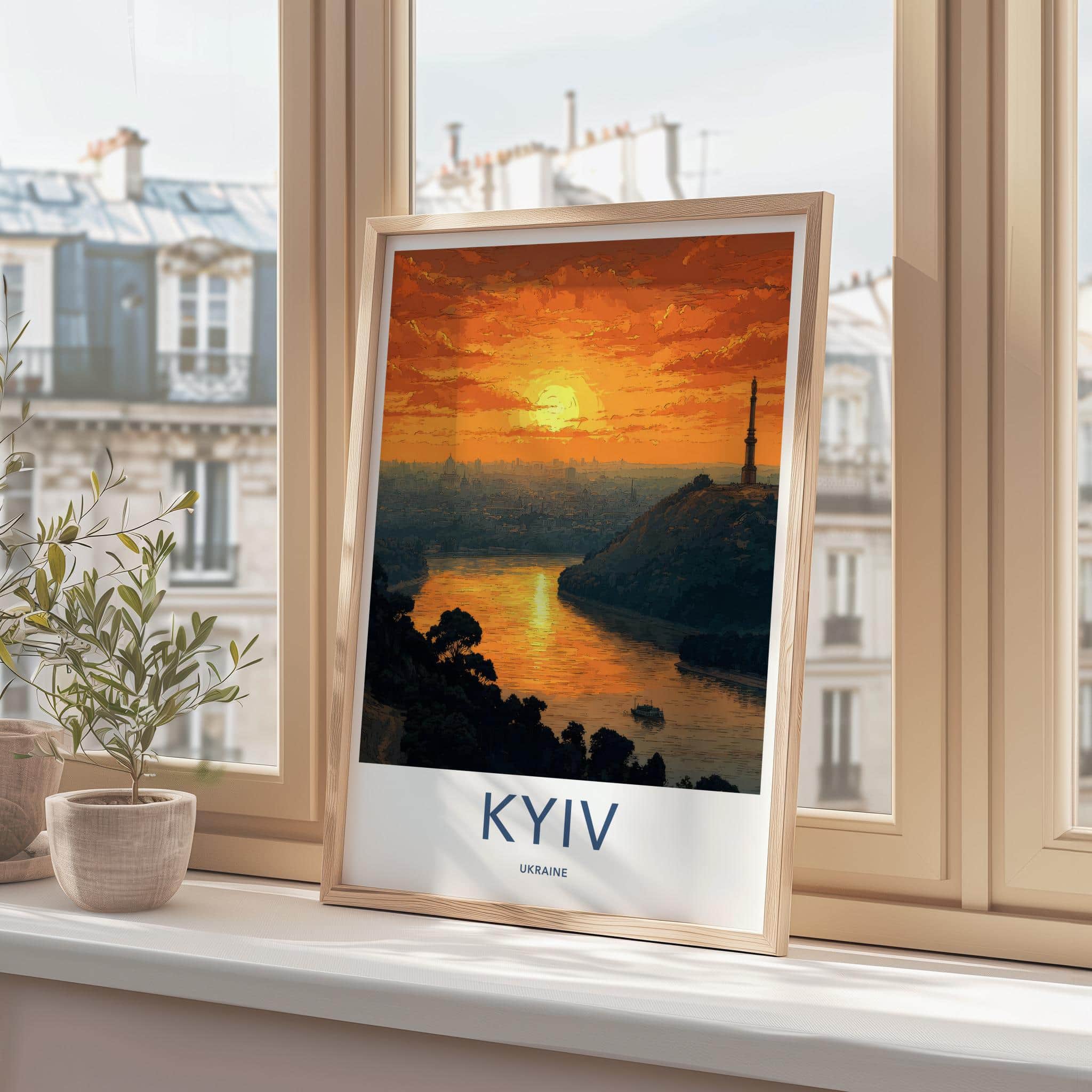 Kyiv Poster - Ukraine Travel Art - Golden River Sunset Home Decor