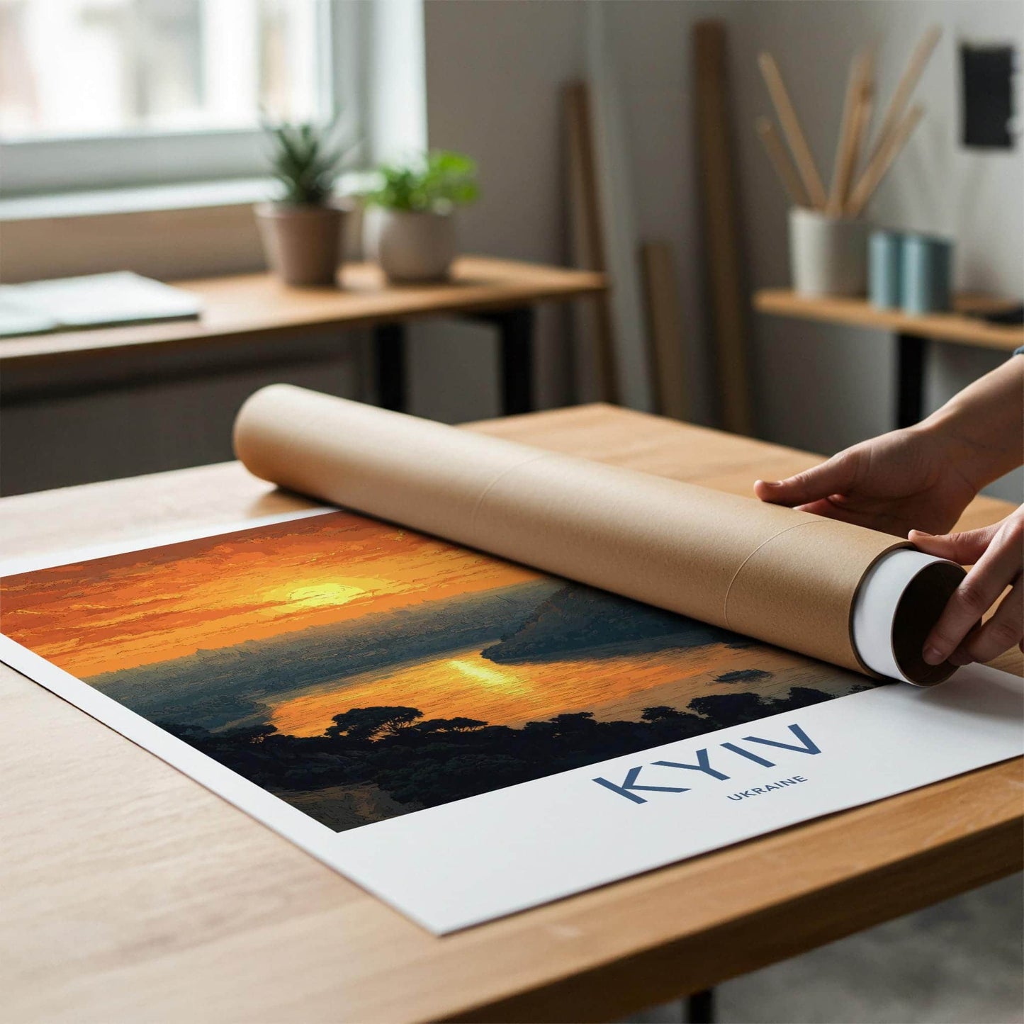 Kyiv Poster - Ukraine Travel Art - Golden River Sunset Home Decor
