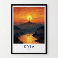Kyiv Poster - Ukraine Travel Art - Monument River Sunset Home Decor