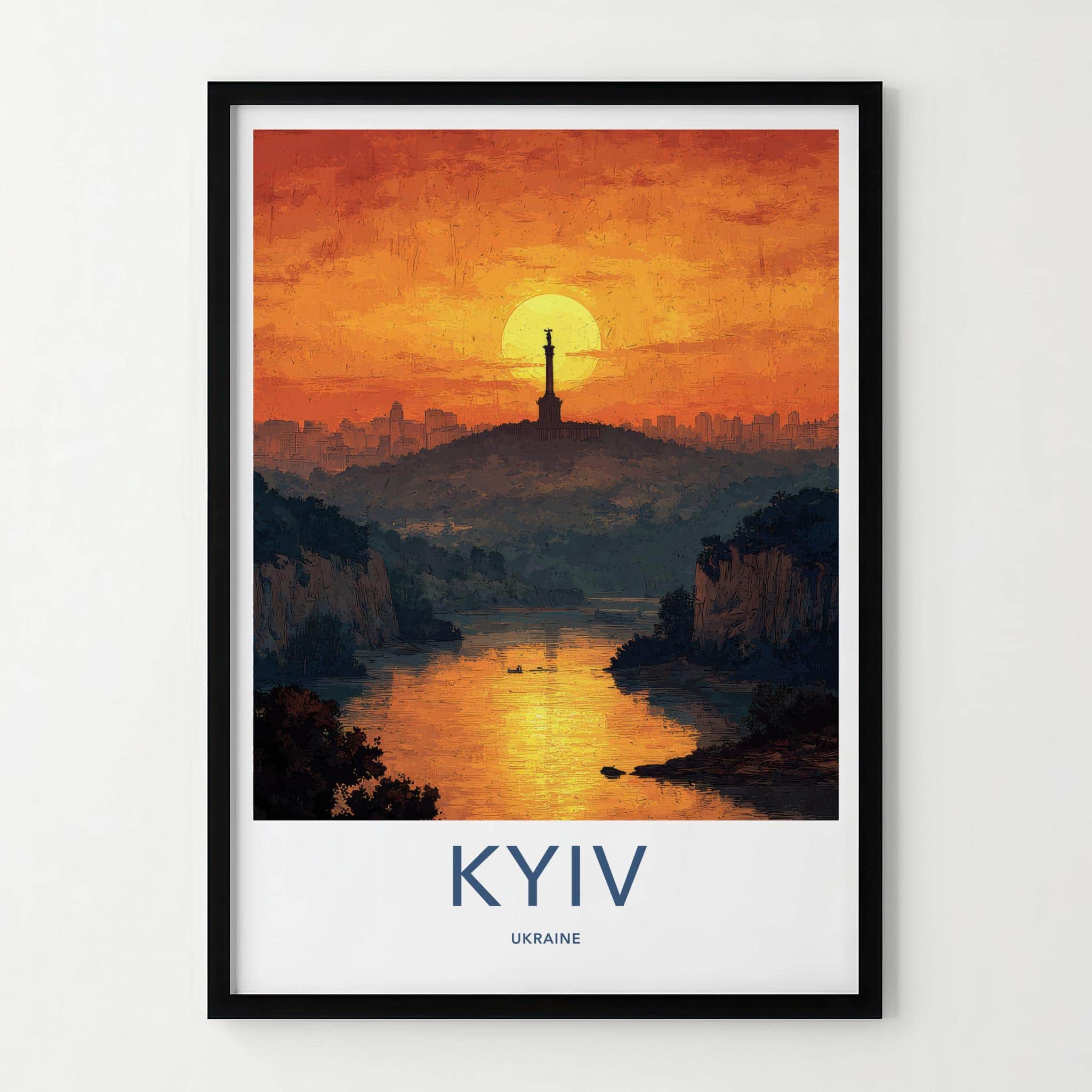 Kyiv Poster - Ukraine Travel Art - Monument River Sunset Home Decor