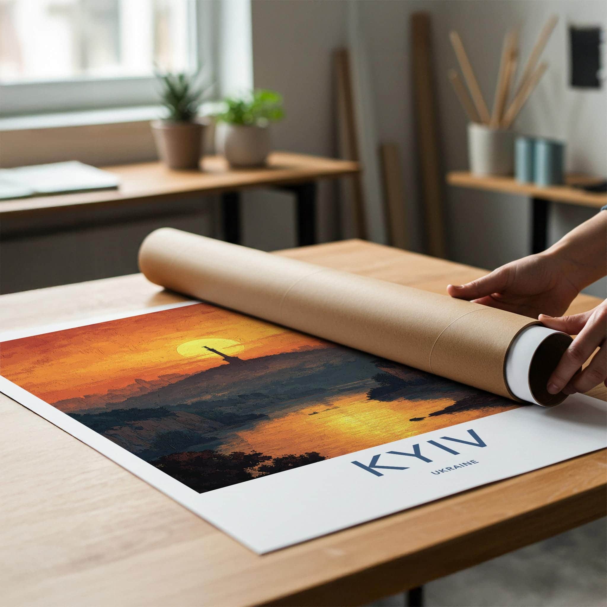 Kyiv Poster - Ukraine Travel Art - Monument River Sunset Home Decor