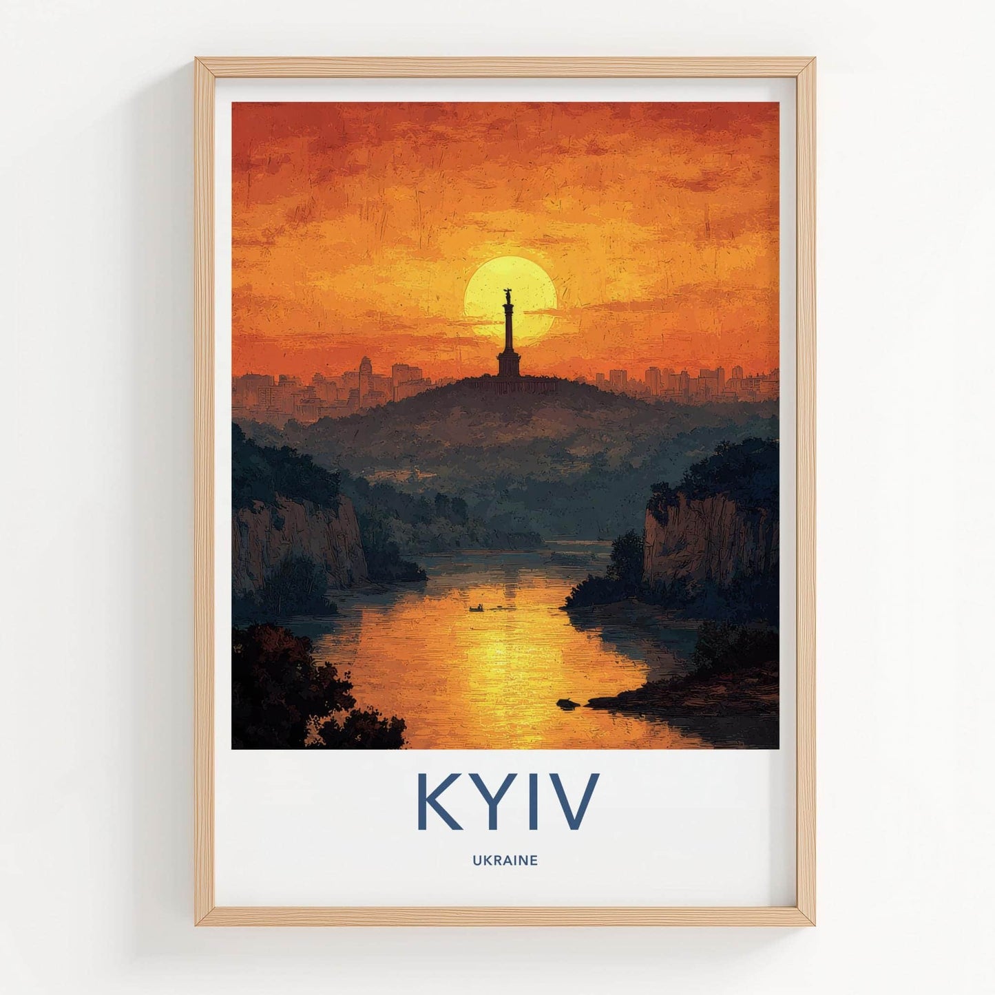 Kyiv Poster - Ukraine Travel Art - Monument River Sunset Home Decor