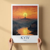 Kyiv Poster - Ukraine Travel Art - Monument River Sunset Home Decor
