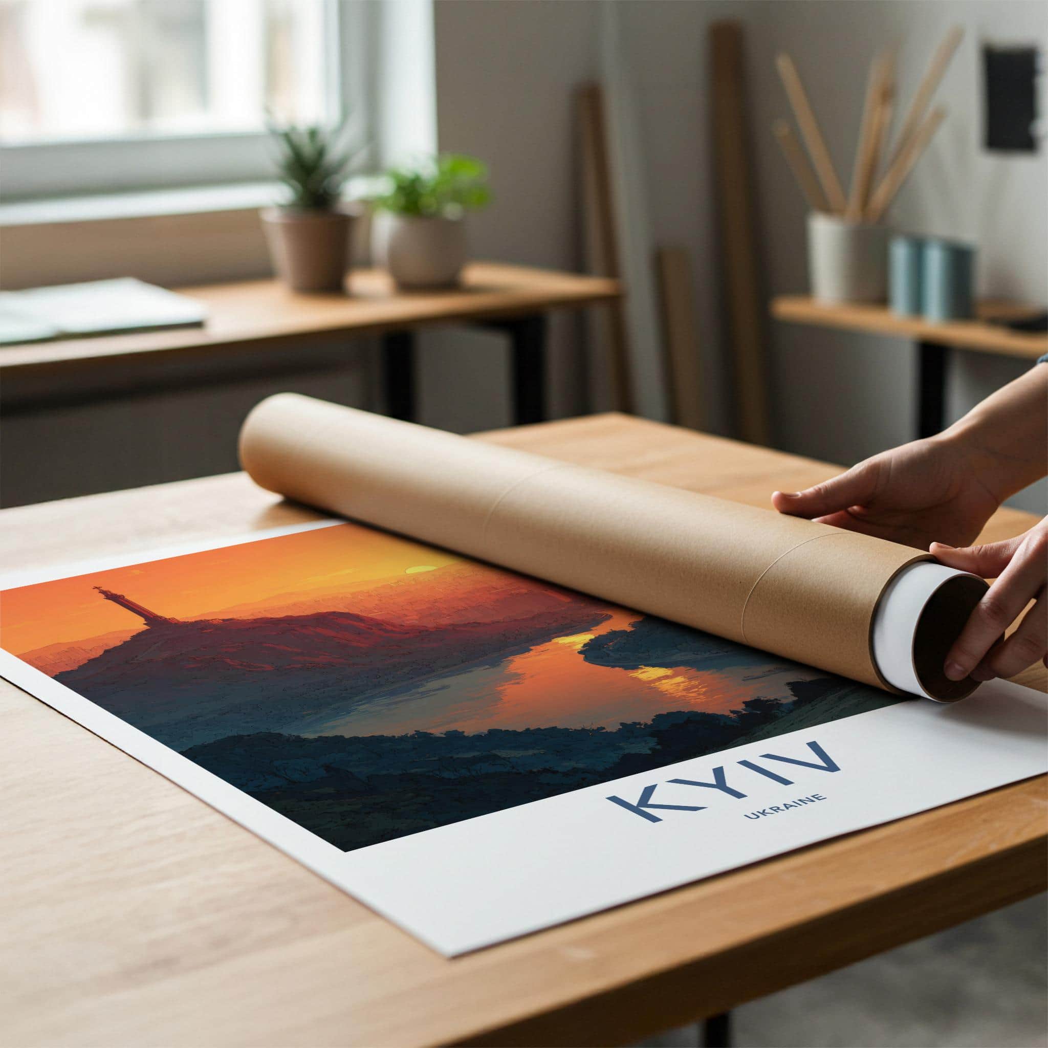 Kyiv Poster - Ukraine Travel Art - Orange Sunset River Home Decor