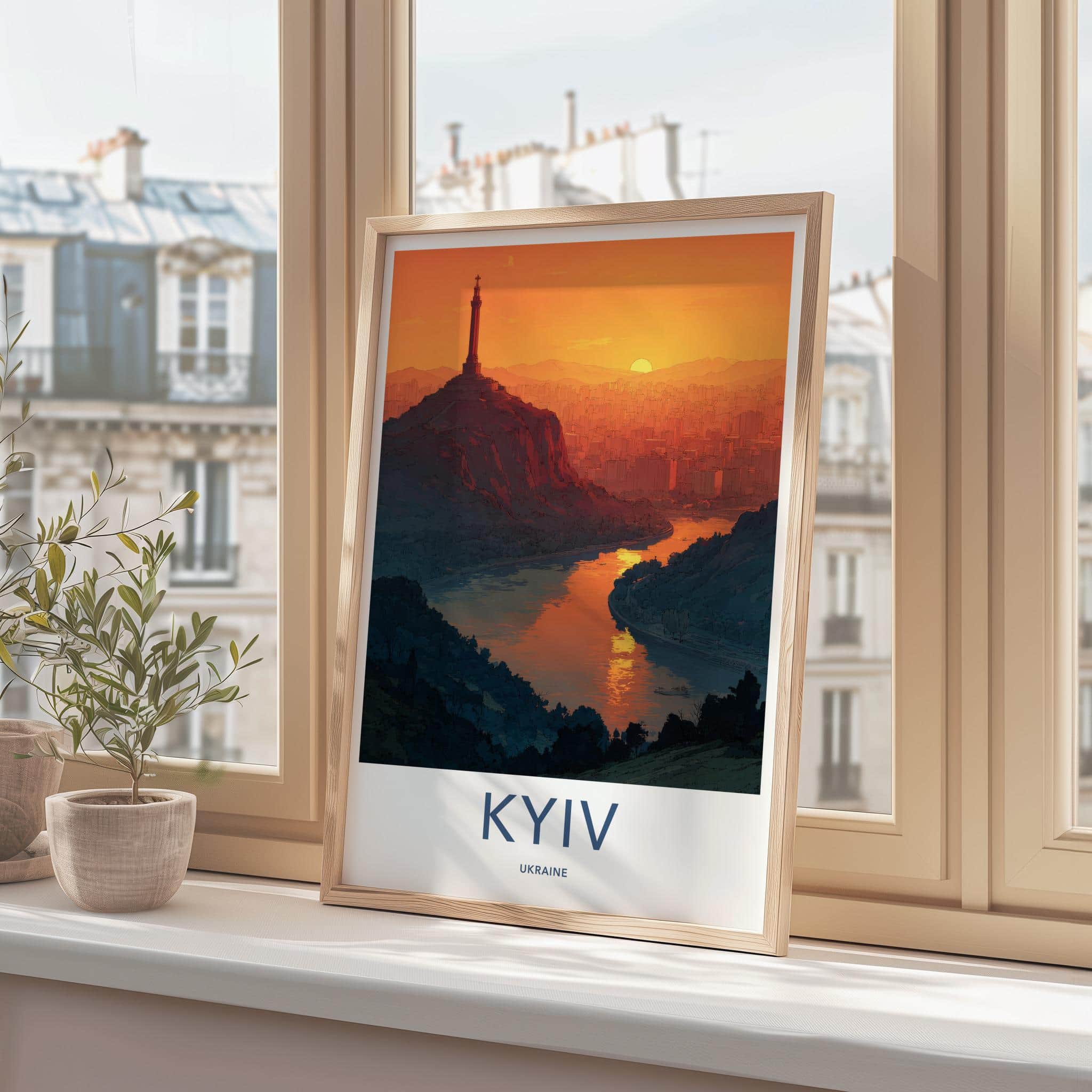 Kyiv Poster - Ukraine Travel Art - Orange Sunset River Home Decor