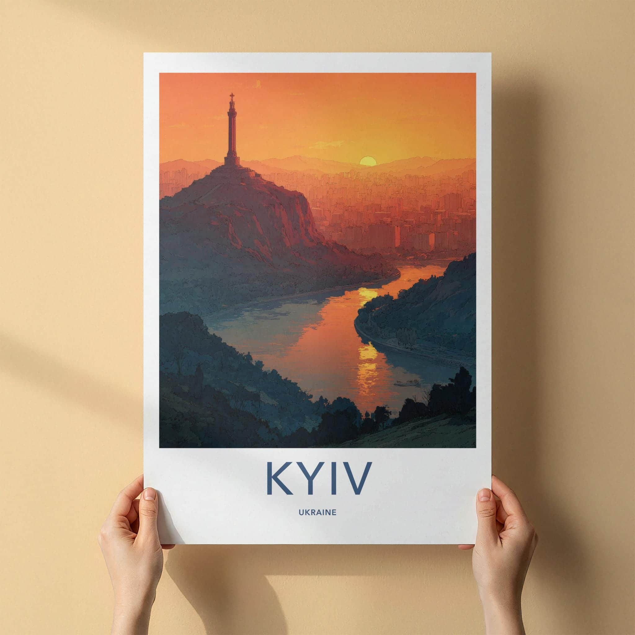 Kyiv Poster - Ukraine Travel Art - Orange Sunset River Home Decor