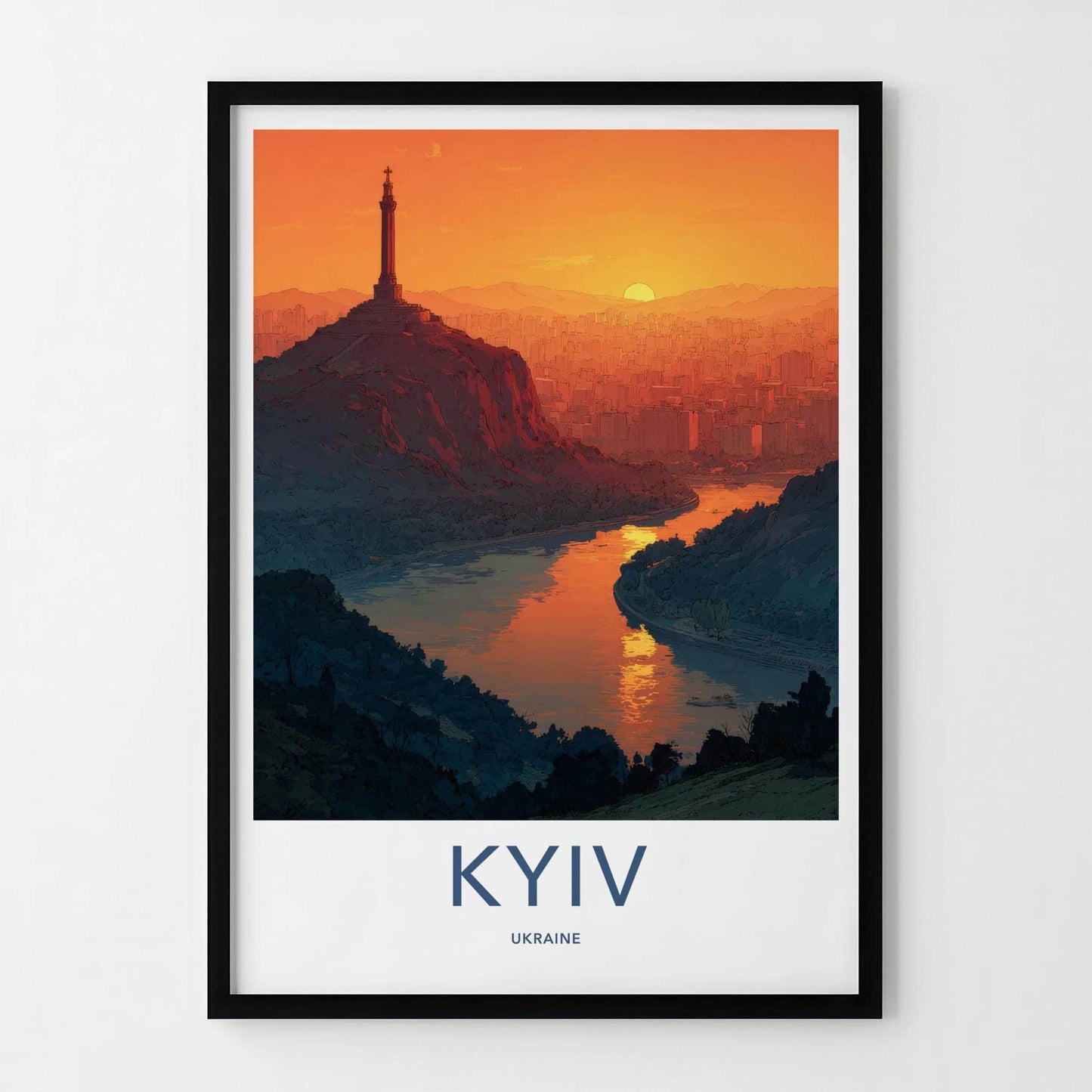 Kyiv Poster - Ukraine Travel Art - Orange Sunset River Home Decor