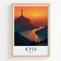 Kyiv Poster - Ukraine Travel Art - Orange Sunset River Home Decor