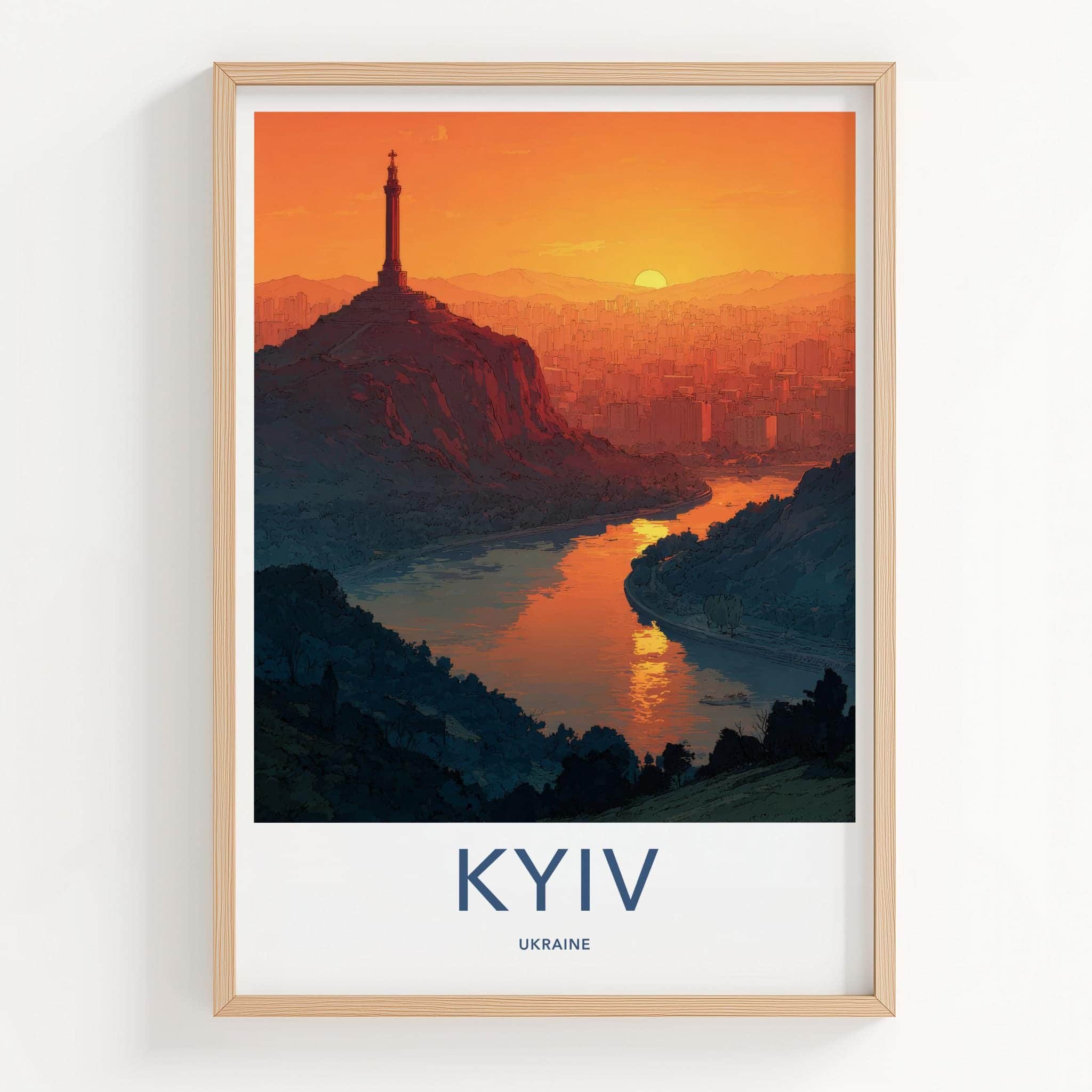 Kyiv Poster - Ukraine Travel Art - Orange Sunset River Home Decor