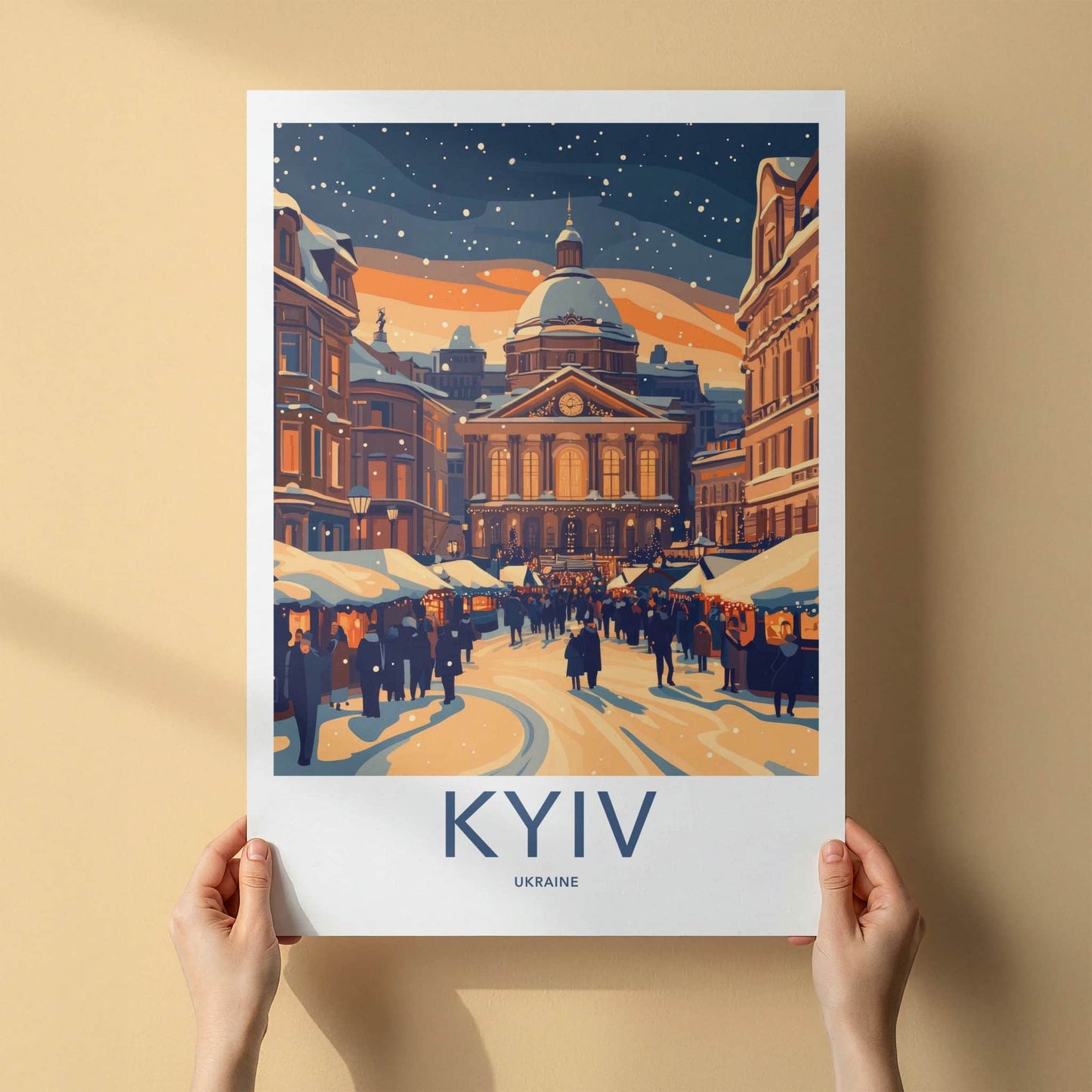 Kyiv Poster - Ukraine Wall Art - Snowy Market Square Home Decor