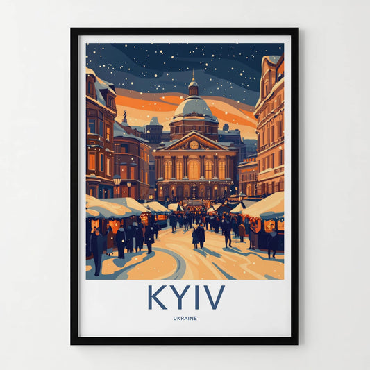 Kyiv Poster - Ukraine Wall Art - Snowy Market Square Home Decor