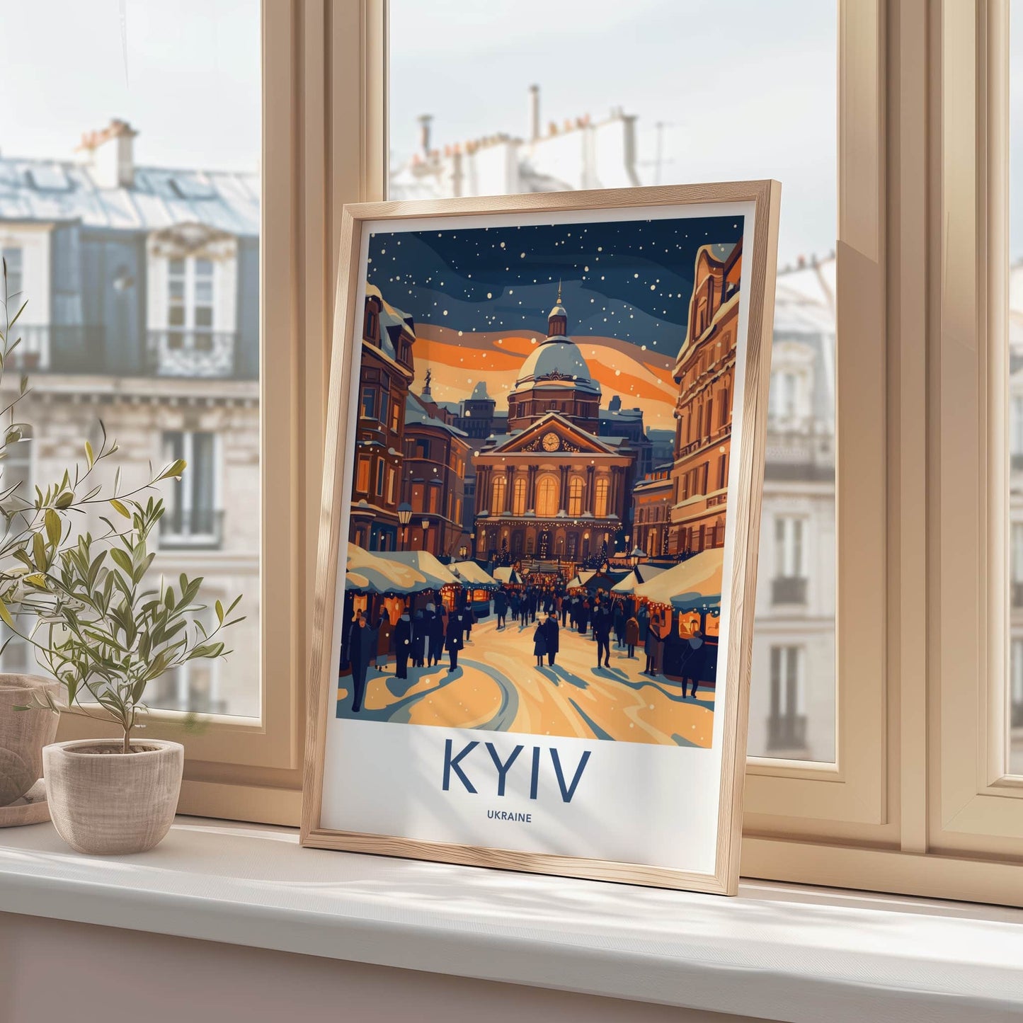 Kyiv Poster - Ukraine Wall Art - Snowy Market Square Home Decor